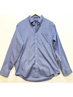 Lands' End Men No-Iron Twill Button Down Shirt Long Sleeve Sz M Blue White Check